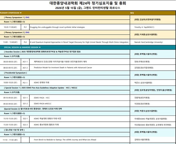 대한종양내과학회, 정기심포지엄 및 총회 5월 15일 개최
